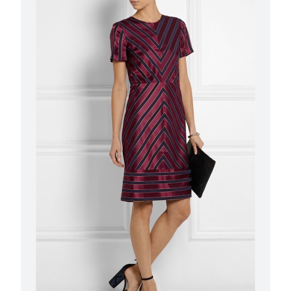 J.Crew Collection Silk Chevron Stripe Dress Burgundy Navy Tie Back Size 2 NWT